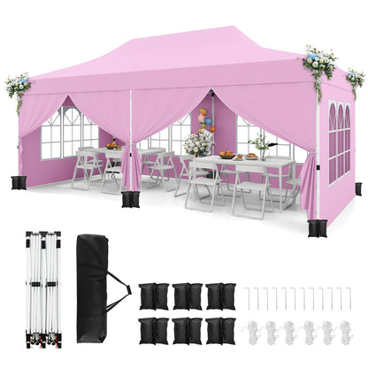 10 x 20 FT Pop up Canopy with 6 Sidewalls and Windows and Carrying Bag for Party Wedding Picnic-Black