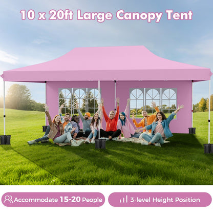 10 x 20 FT Pop up Canopy with 6 Sidewalls and Windows and Carrying Bag for Party Wedding Picnic-Black