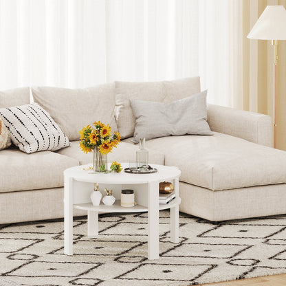29.5 Inch Round Coffee Table with Storage Shelves for Small Space-Rustic Brown