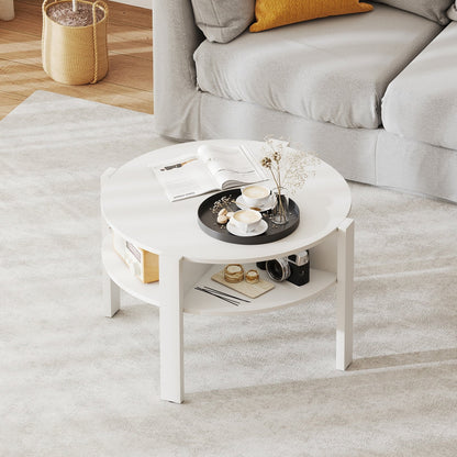 29.5 Inch Round Coffee Table with Storage Shelves for Small Space-Rustic Brown