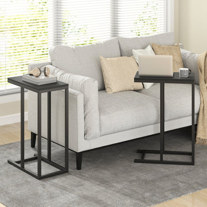 C-shaped Side Table with Heavy-duty Metal Frame-Black