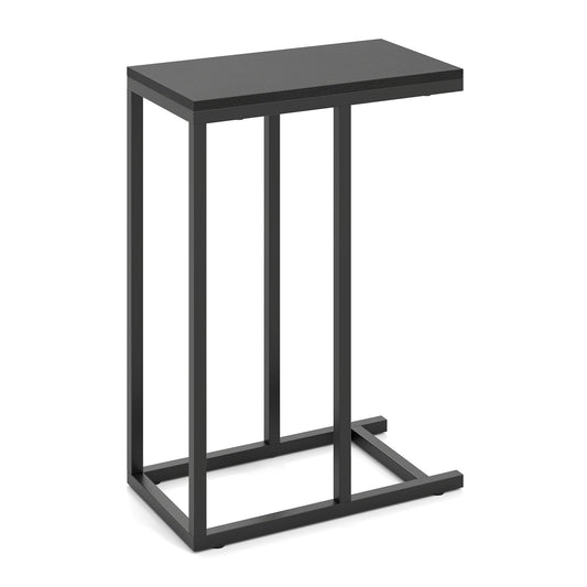 C-shaped Side Table with Heavy-duty Metal Frame-Black
