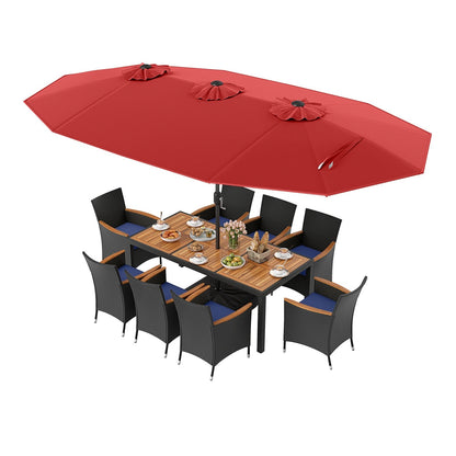 10 Piece Outdoor Patio Dining Set with 15 Feet Double-Sided Twin Umbrella-Beige