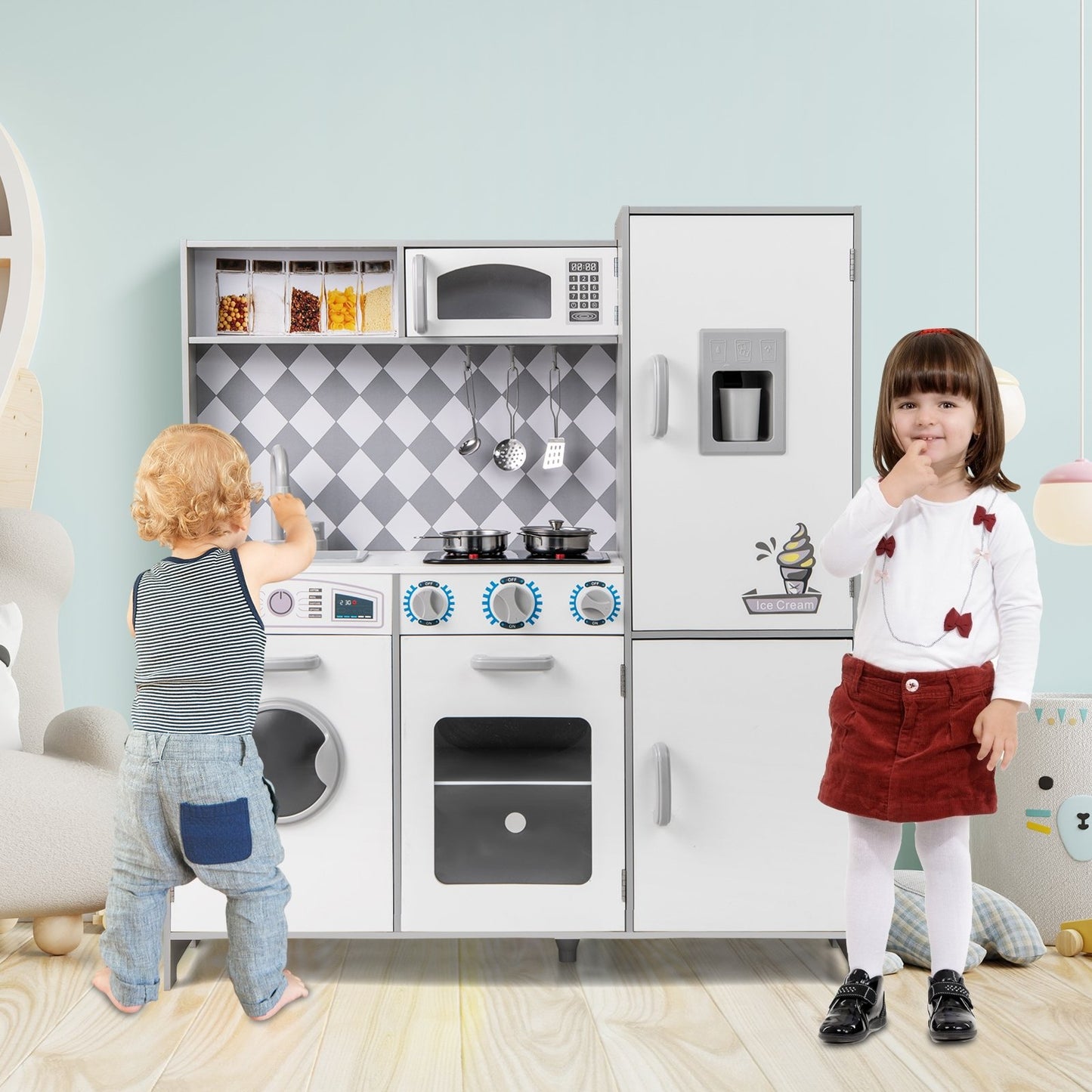Pretend Play Kitchen for Kids Aged 3+ with Real Sounds and Lights-White