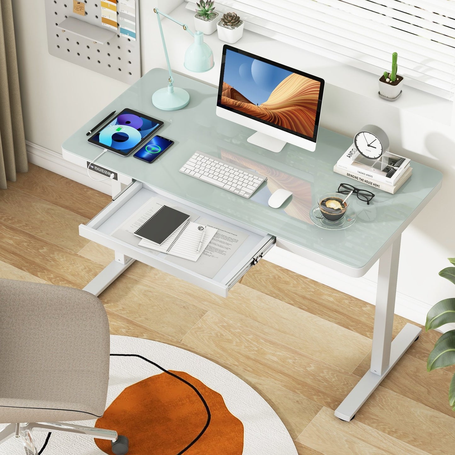 48-Inch Height Adjustable Electric Standing Desk with Drawer-Black