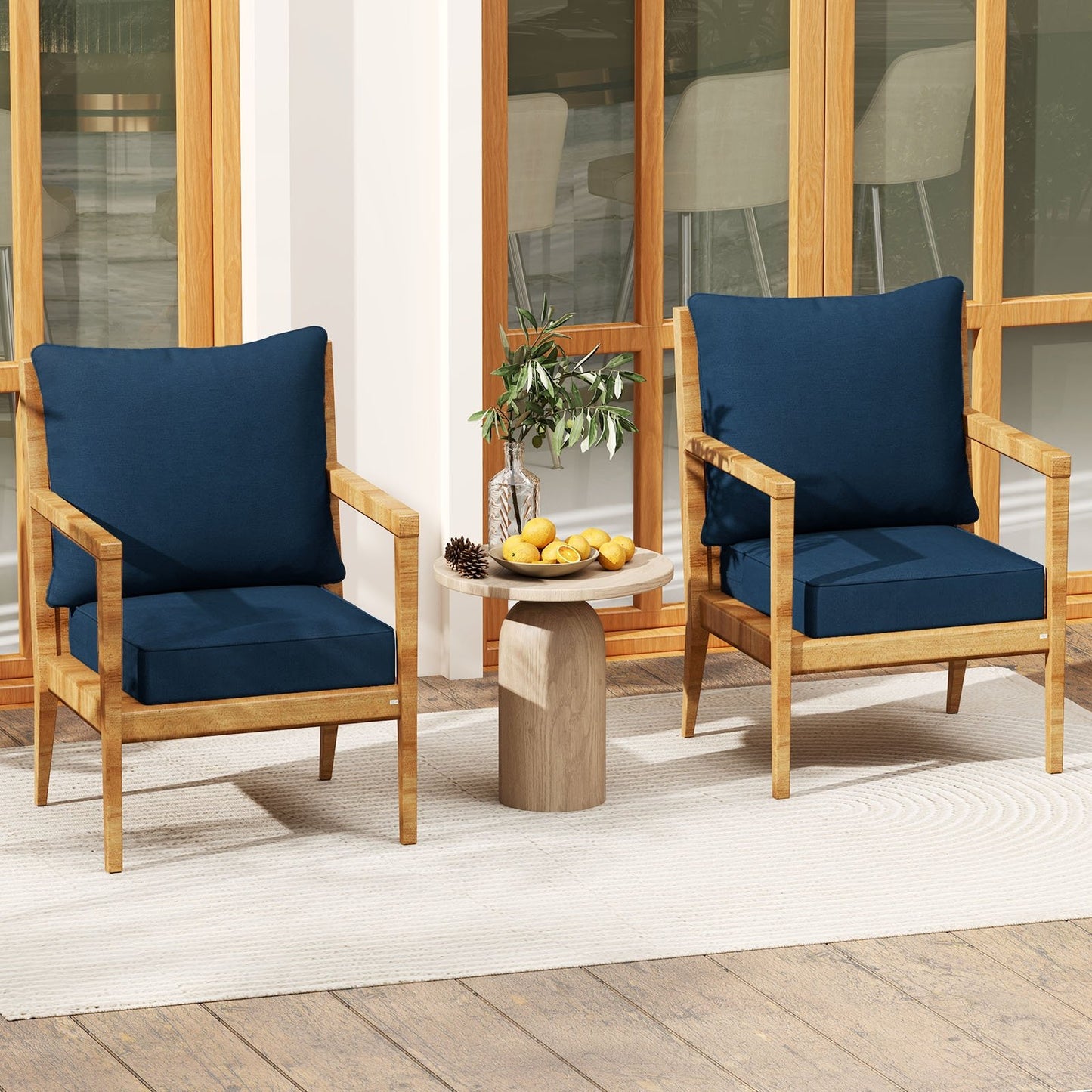 Deep Seat Chair Cushion Pads Set with Rope Belts for Indoor and Outdoor-Beige