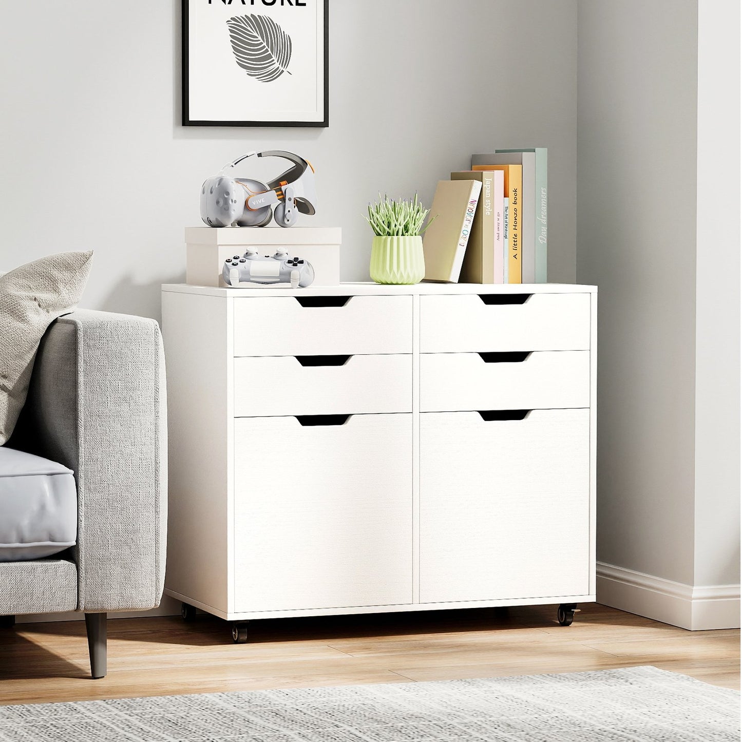 4 Drawer File Cabinet with Wheels for Home Office Organization-White