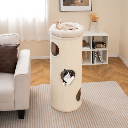 49 Inch Elevated Cat Cave 4-Story Cat House for Multiple Cats-Beige