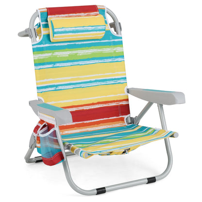 1 Piece Foldable Backpack Beach Chair with Cup Holder and Storage Pockets for Outdoor-Blue