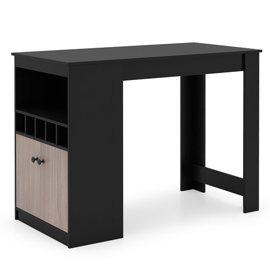 48 Inch Bar Table with Storage Cabinet and Wine Rack-Black