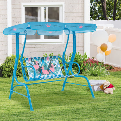 2-Seater Kids Patio Swing with Metal Stand and Adjustable Canopy-Bule