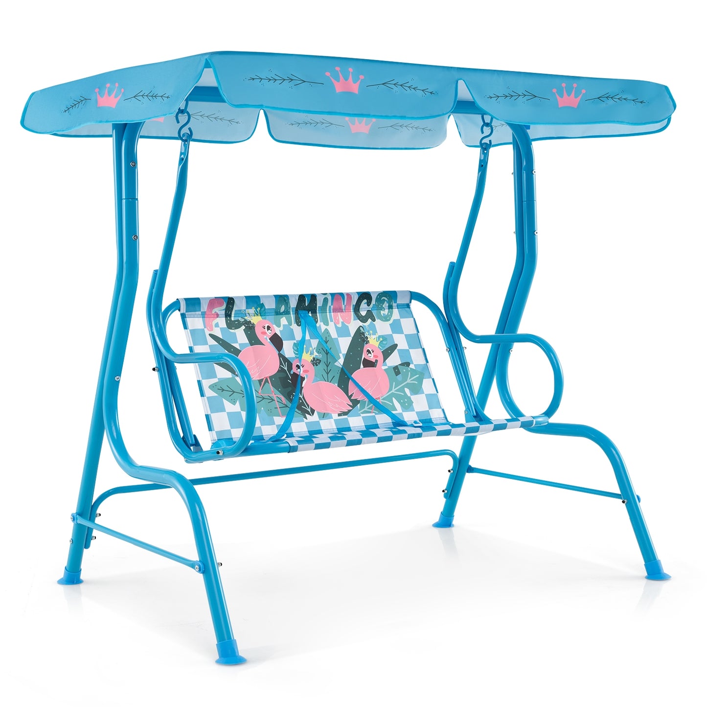 2-Seater Kids Patio Swing with Metal Stand and Adjustable Canopy-Bule