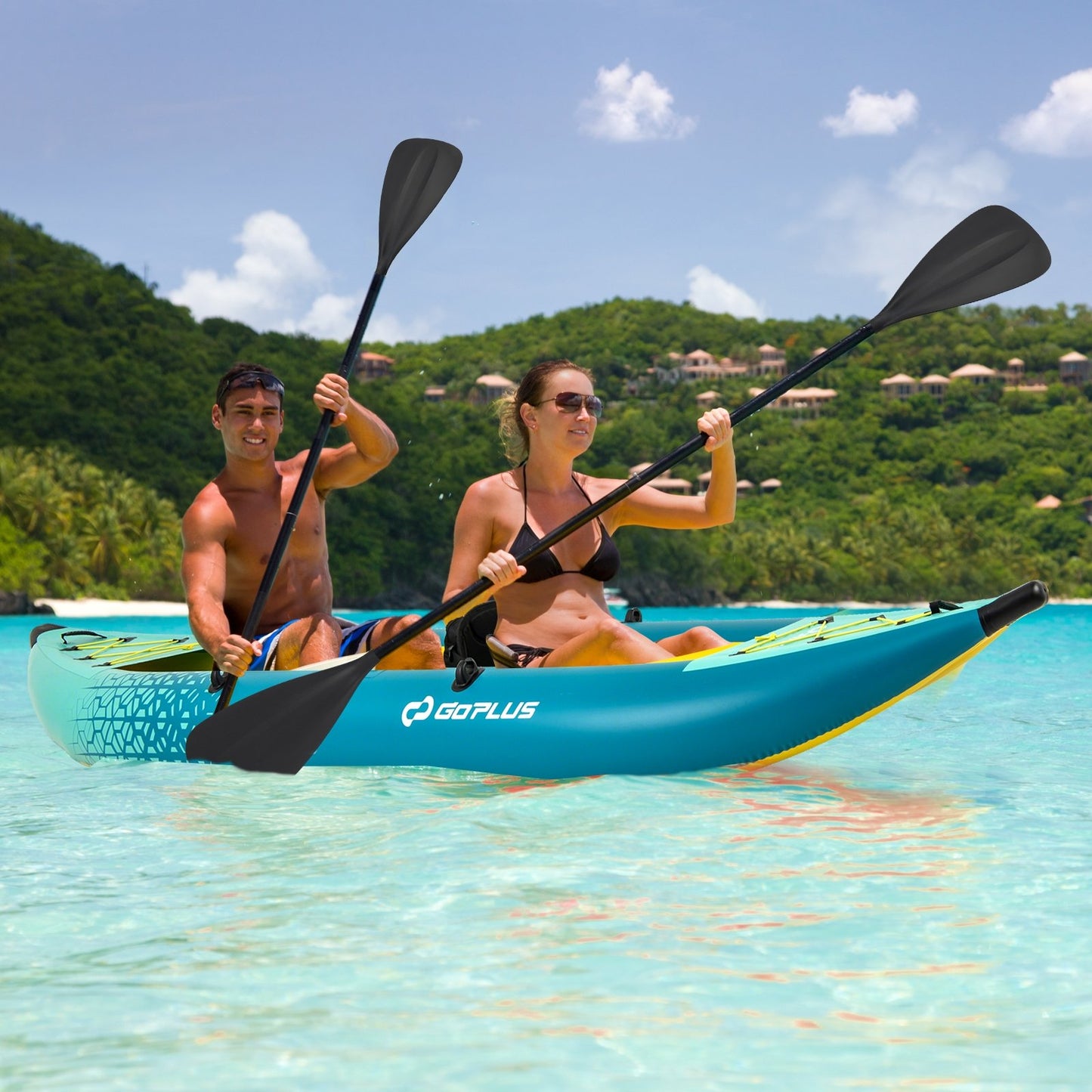 Inflatable 2-person Kayak Set with Aluminium Oars and Repair Kit-Blue