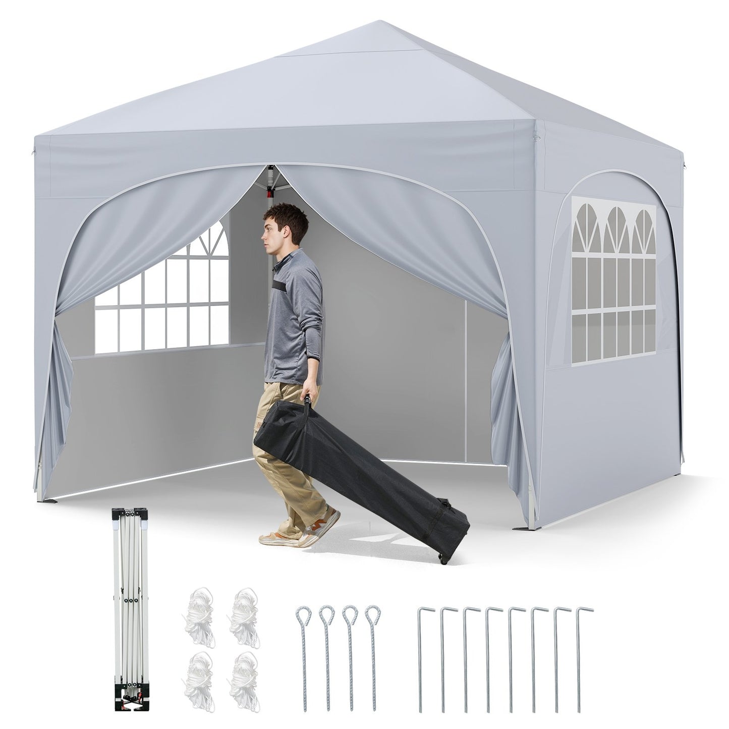 10 X 10 FT Pop up Canopy Tent with 4 Removable Sidewall-Blue