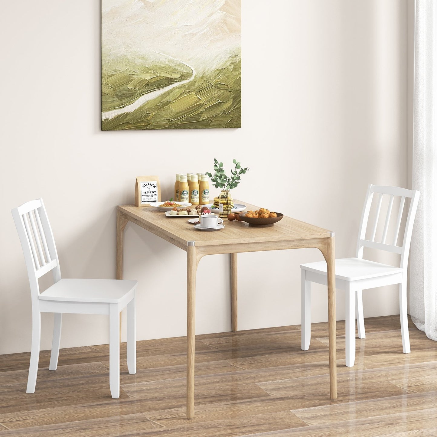 Wood Dining Chair Set of 2 with Rubber Wood Legs-Black