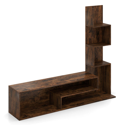 Cube TV Stand for TVs up to 50 Inch Media Console Table with Storage Shelves-Rustic Brown