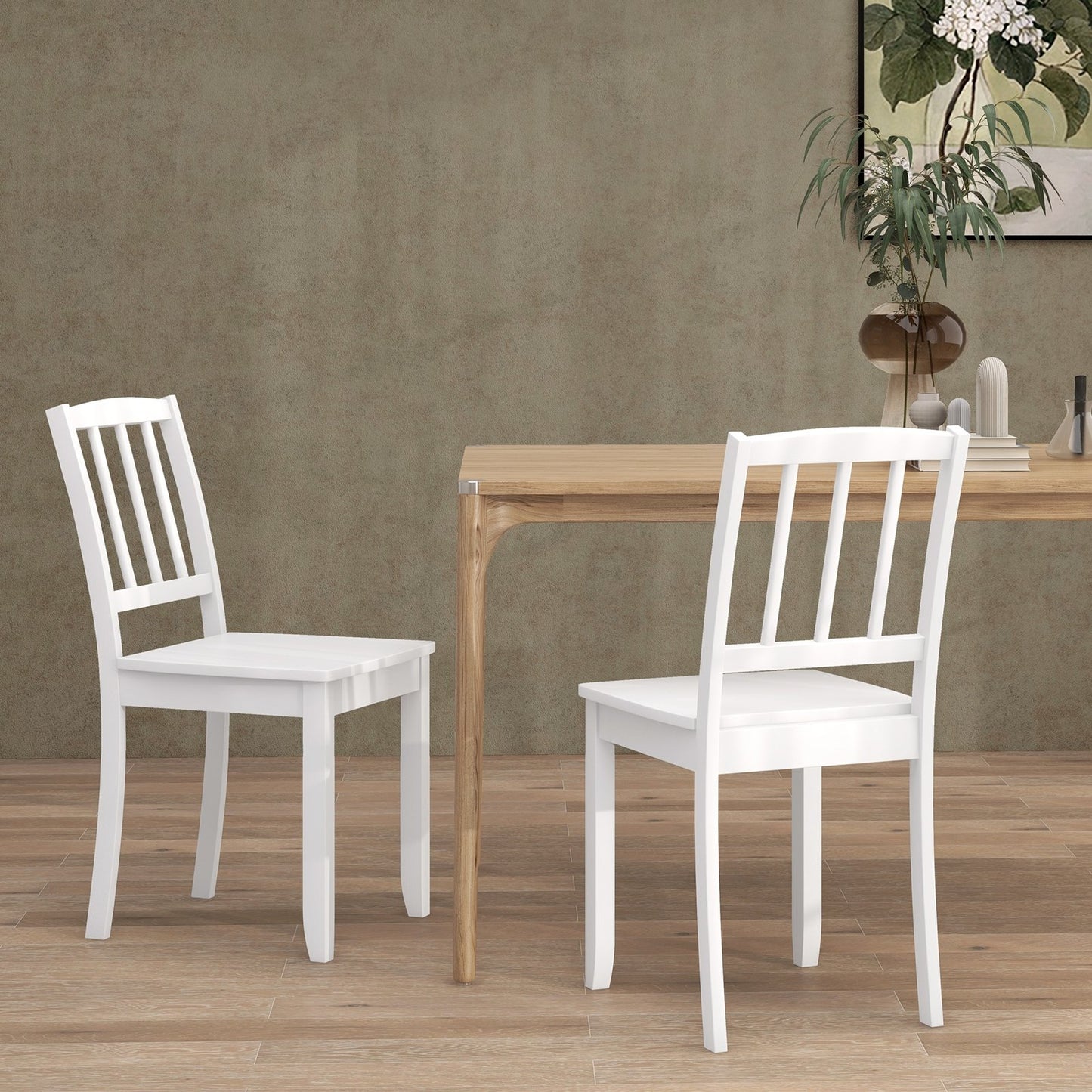 Wood Dining Chair Set of 2 with Rubber Wood Legs-Black
