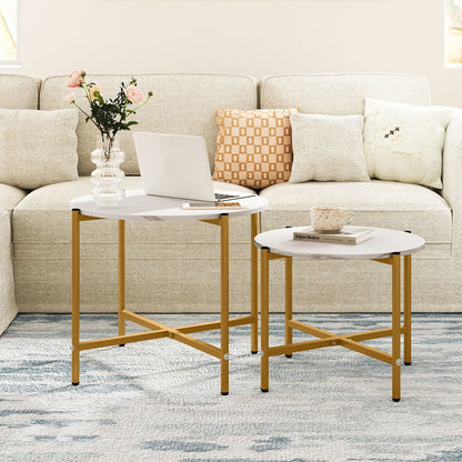 Round Coffee Table Set of 2 with Heavy-Duty Metal Frame-Rustic Brown