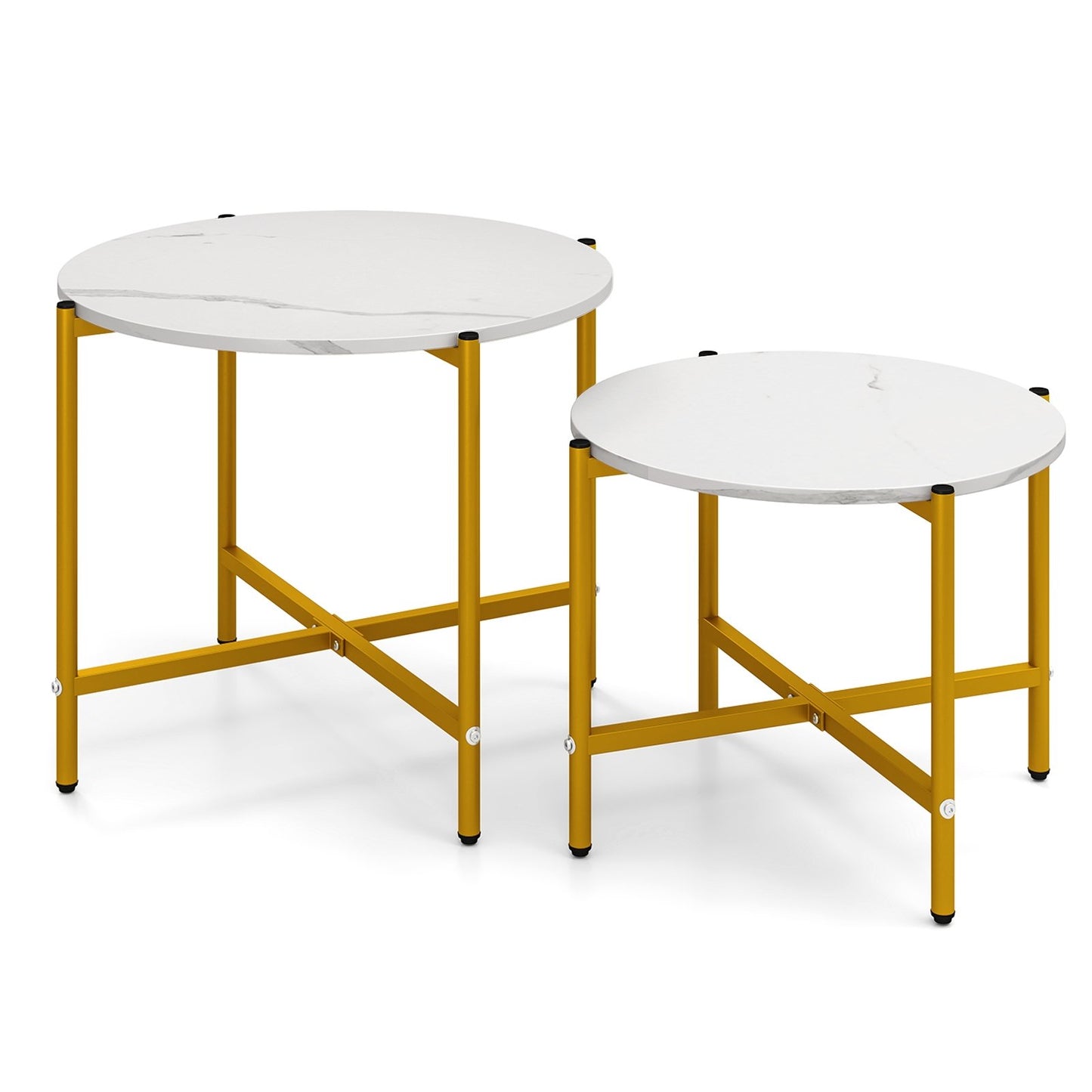 Round Coffee Table Set of 2 with Heavy-Duty Metal Frame-Rustic Brown