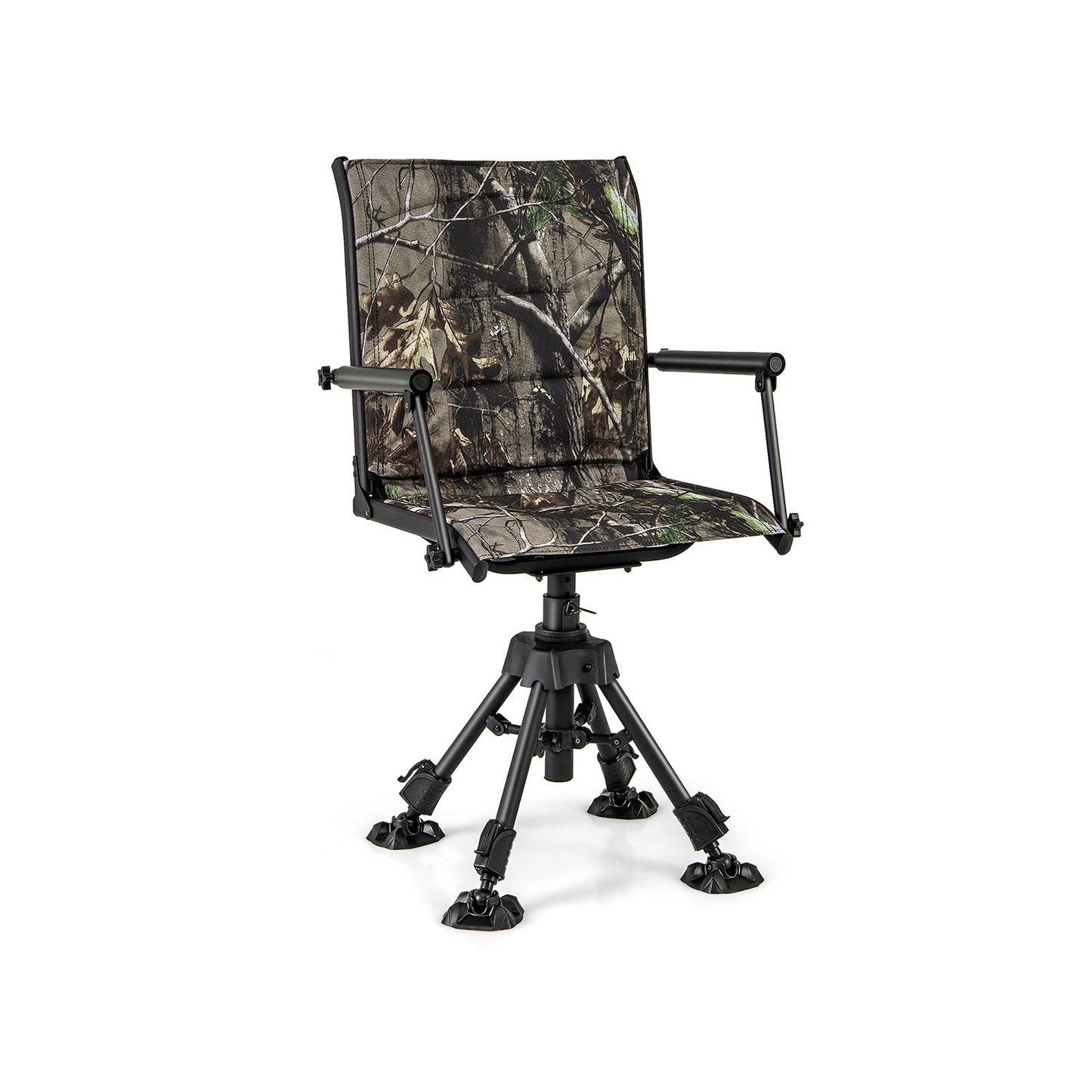 Folding Swivel Patio Chair with 4 Adjustable Leg-Black