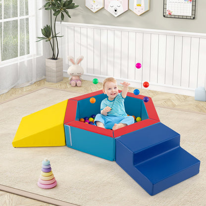 3-Piece Baby Foam Climbing Blocks Climb and Crawl Set with 100 Ocean Balls-Blue