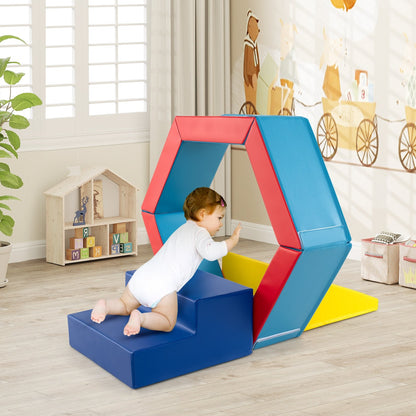 3-Piece Baby Foam Climbing Blocks Climb and Crawl Set with 100 Ocean Balls-Blue