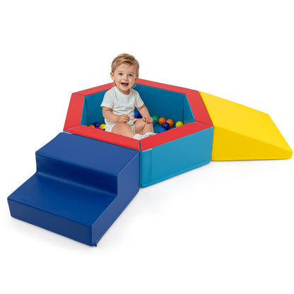 3-Piece Baby Foam Climbing Blocks Climb and Crawl Set with 100 Ocean Balls-Blue