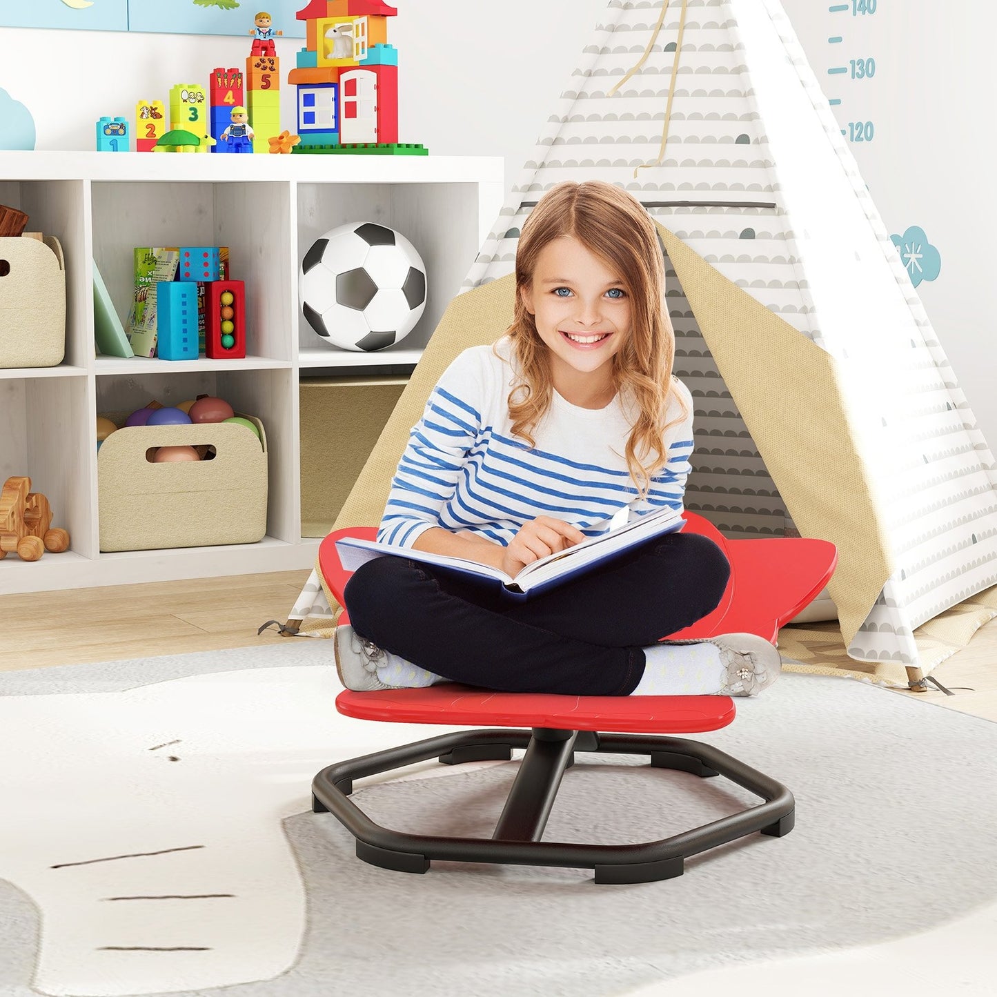 Kids Sensory Swivel Chair Elephant 360° Spinning Chair with Non-Slip Metal Base-Blue