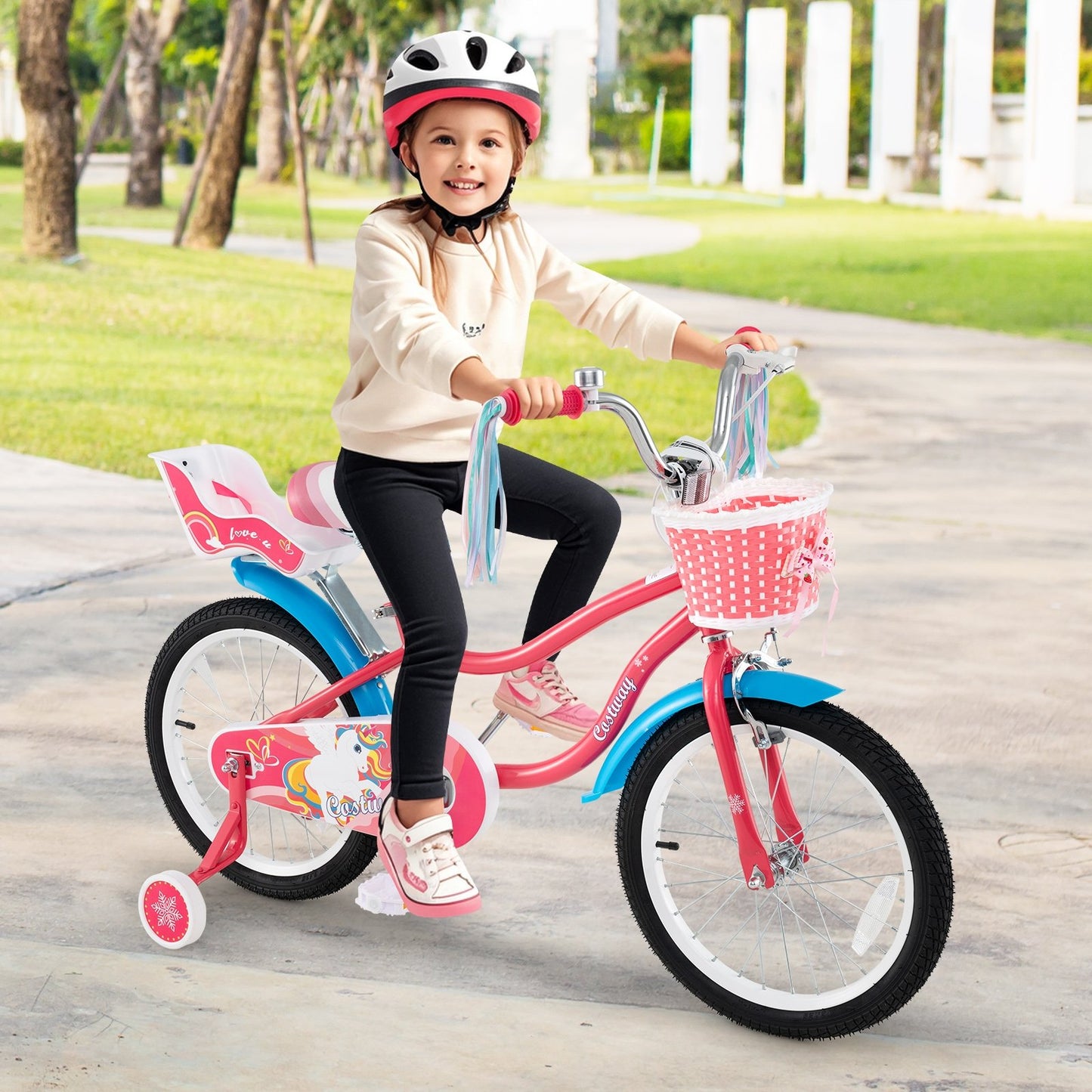 14 Inch Girls Bike for 3-5 Years Old Kids Bike with Doll Seat and Training Wheels-14 inches