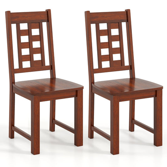 Wooden Dining Chairs Set of 2 Kitchen Chair with Solid Rubber Wood Frame-Walnut