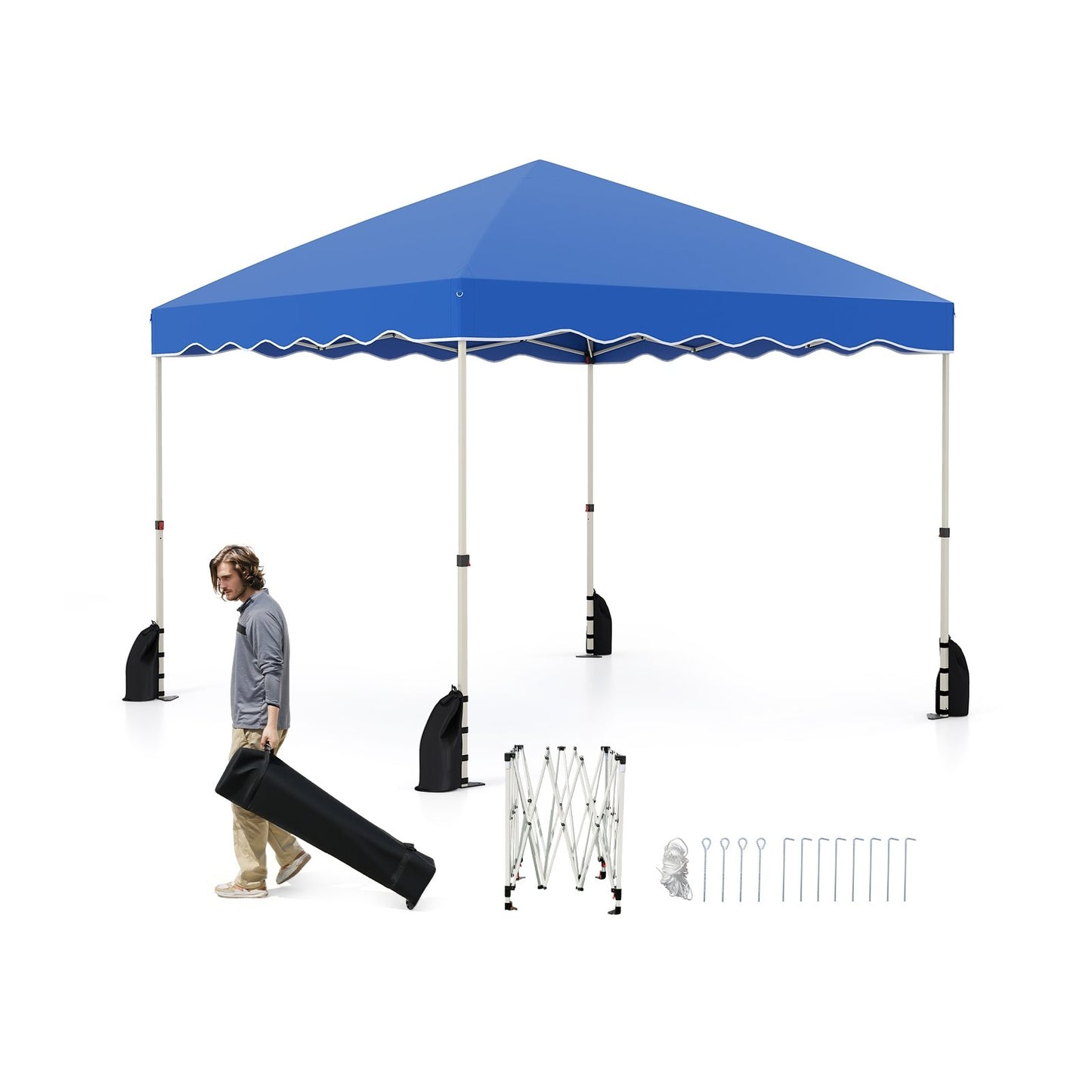 Foldable 10 X 10 Feet Pop up Canopy Tent with Wheeled Bag-Blue
