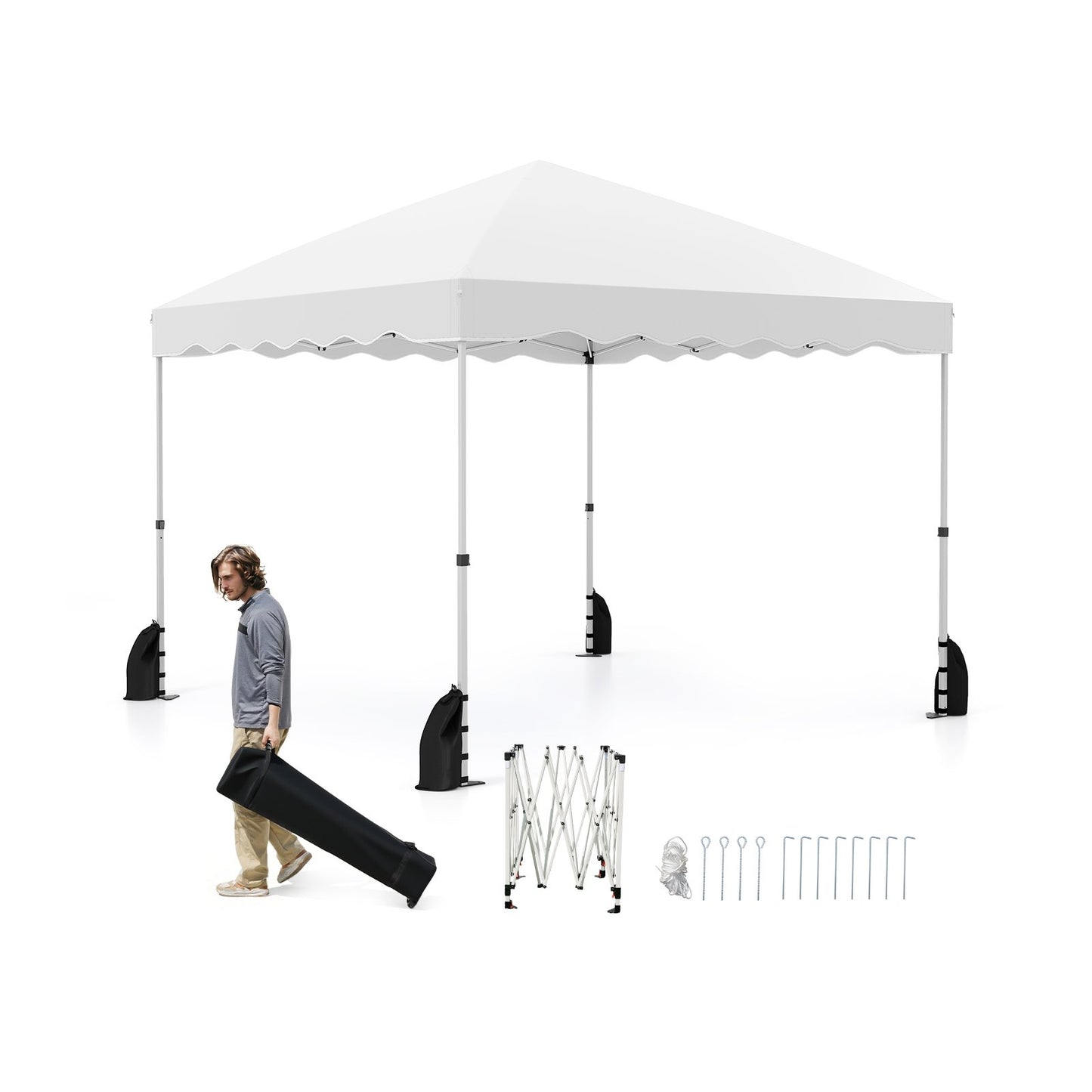Foldable 10 X 10 Feet Pop up Canopy Tent with Wheeled Bag-Blue
