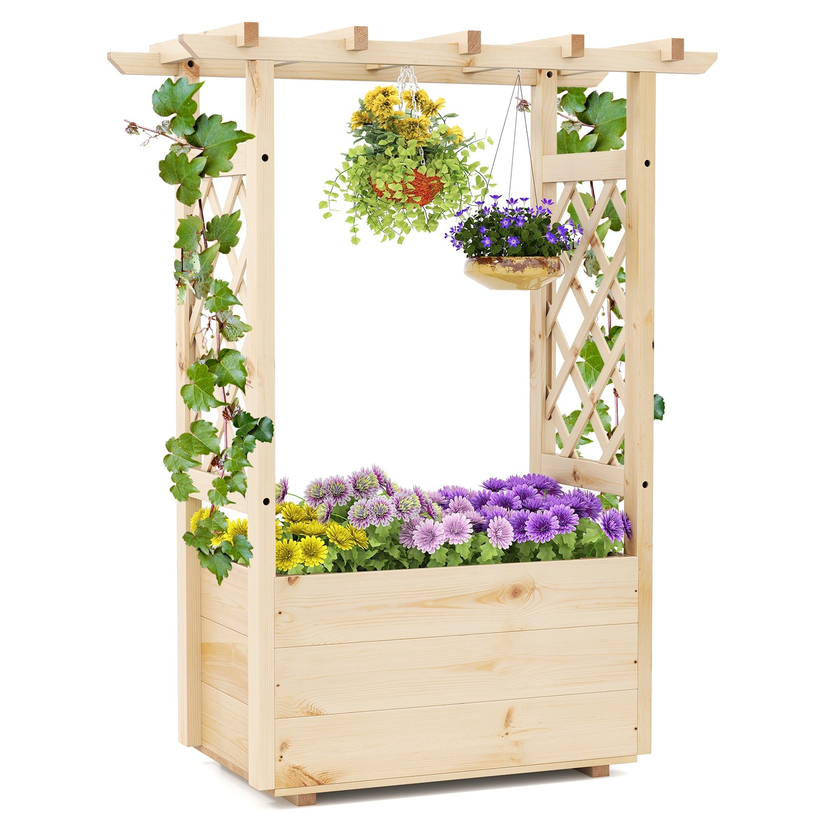 Wooden raised garden bed planter box with hanging roof, outdoor elevated garden bed for flowers or vegetables, by Wilsons Home Store
