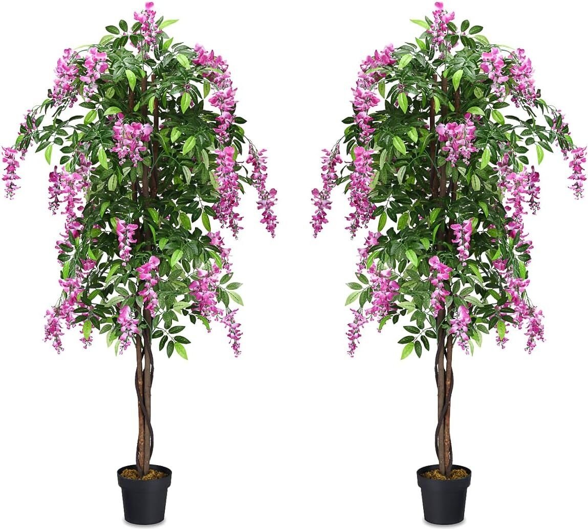 6-Feet Artificial Wisteria Silk Indoor-Outdoor Tree with Adjustable Tree Branche-2 Pieces