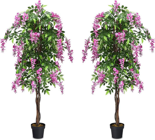 6-Feet Artificial Wisteria Silk Indoor-Outdoor Tree with Adjustable Tree Branche-2 Pieces
