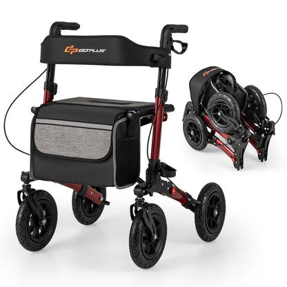Folding Rollator Walker for Seniors with Seat for All Terrain-Black