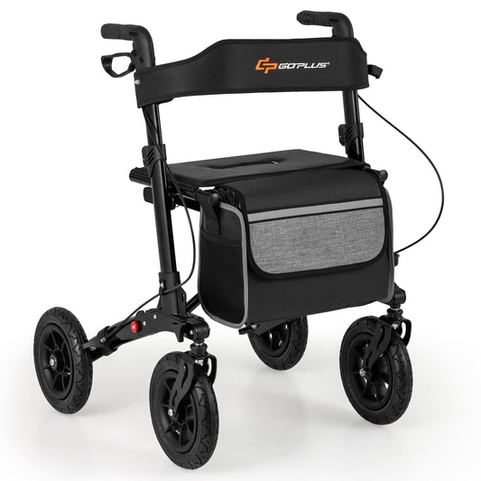 Folding Rollator Walker for Seniors with Seat for All Terrain-Black
