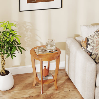 2-tier Round End Table with Solid Wood Legs-Espresso