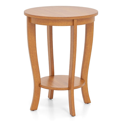 2-tier Round End Table with Solid Wood Legs-Espresso