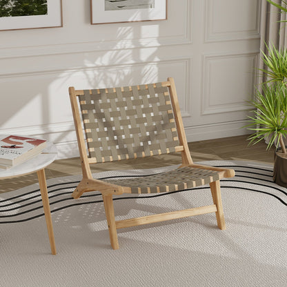 Modern black teak wood outdoor armless lounge chair with nylon woven backrest and seat, perfect for patio seating.
