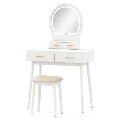 Small Vanity Makeup Dressing Table Set with Cushioned Stool and LED Lighted Mirror-Black
