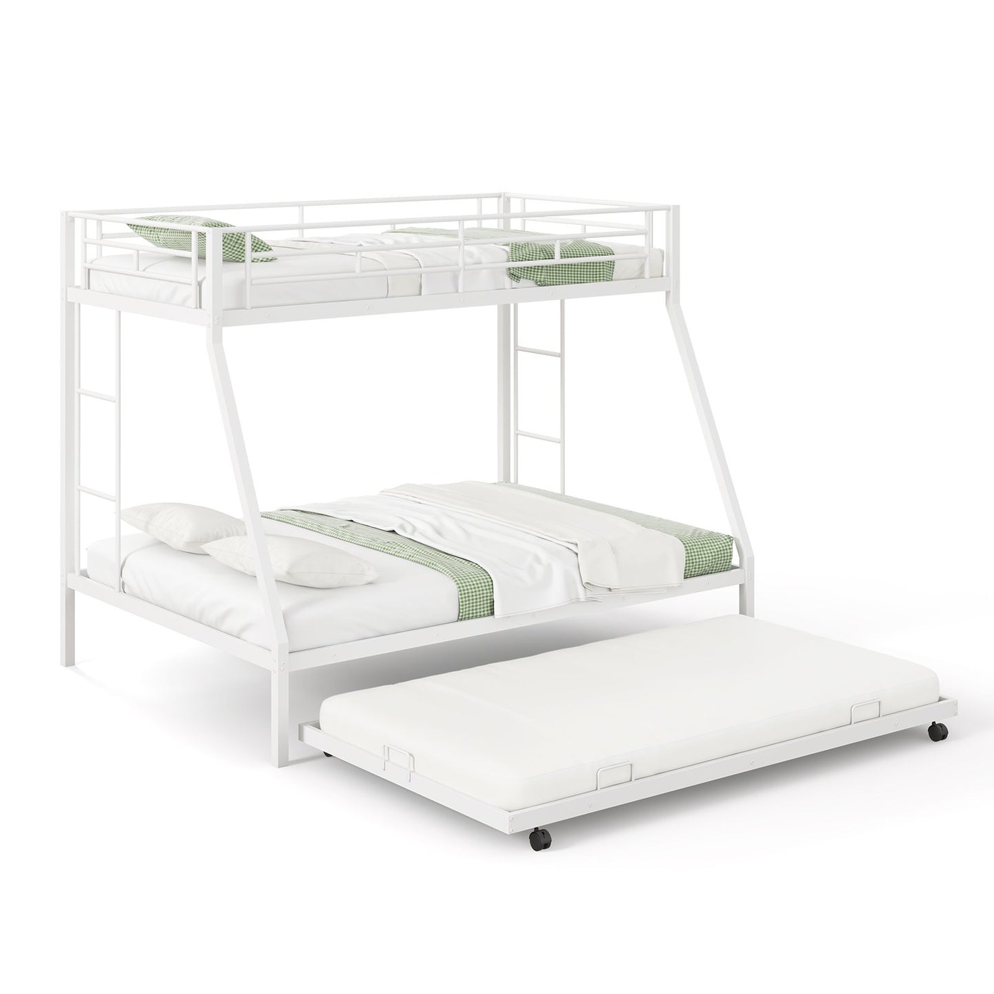 Twin Over Full Bunk Bed Frame with Trundle for Guest Room-Black