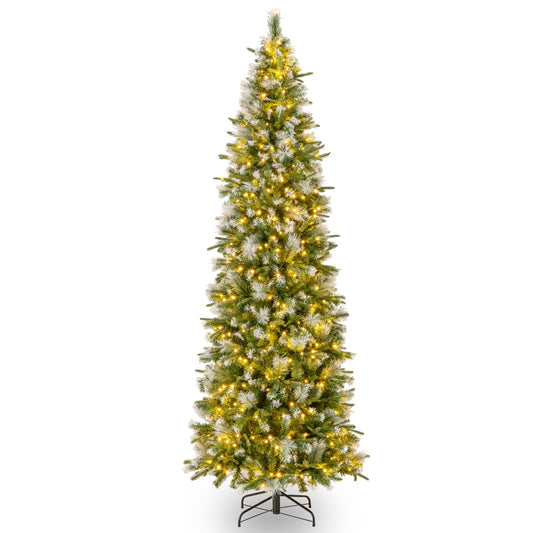 6/7.5/9 ft artificial Christmas tree with warm-white LED lights, lush green branches, perfect for holiday decor.