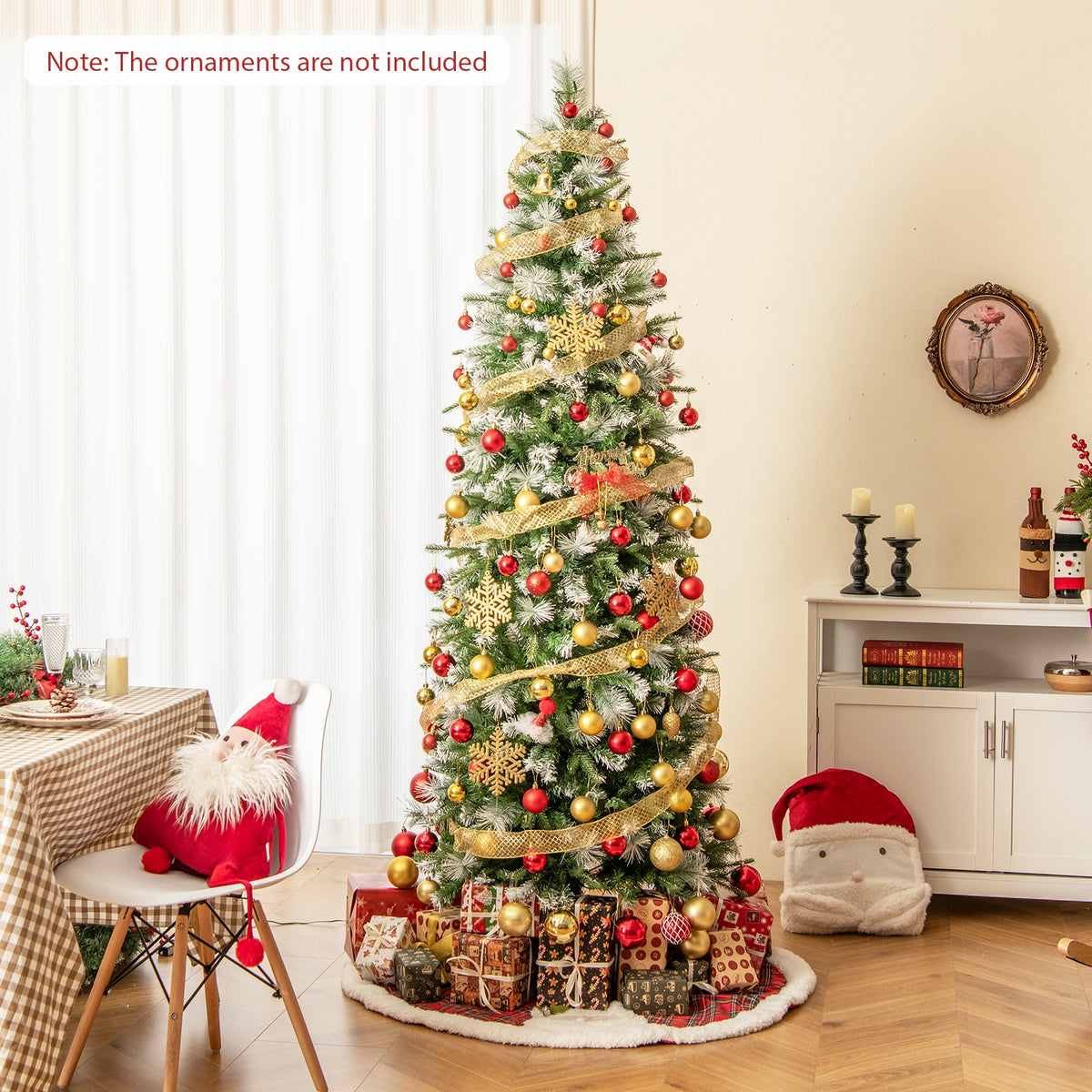 Artificial Christmas tree in 6, 7.5, or 9 ft with warm-white LED lights, from Wilsons Home Store, perfect for holiday decor.