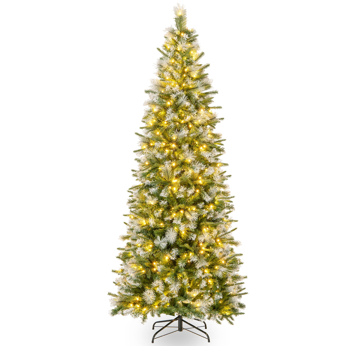 6/7.5/9 ft artificial Christmas tree with warm-white LED lights, full green branches, and realistic holiday decor display
