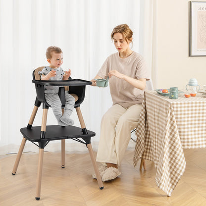 4-in-1 Baby Convertible Toddler Table Chair Set with PU Cushion-Beige