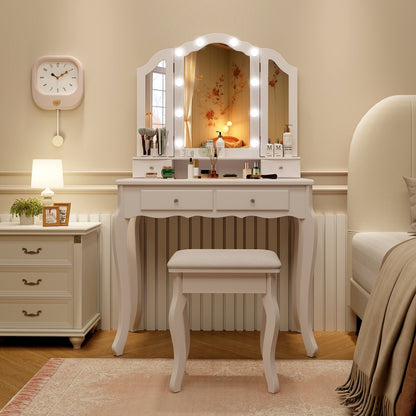 Makeup Vanity Table Set with Lighted Mirror and Drawers-Black