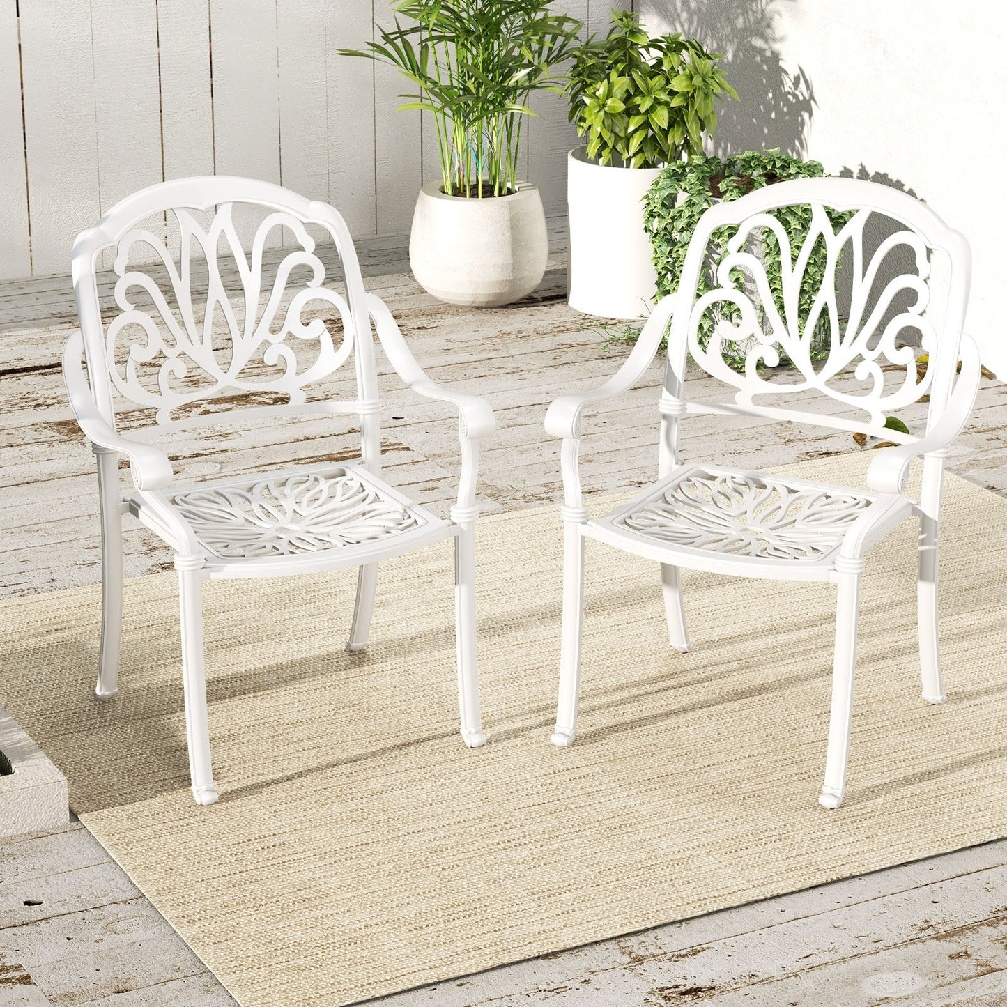 2 Pieces Patio Cast Aluminum Dining Chairs with Armrests-Bronze