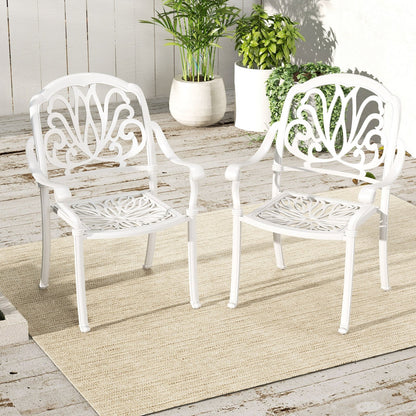2 Pieces Patio Cast Aluminum Dining Chairs with Armrests-Bronze