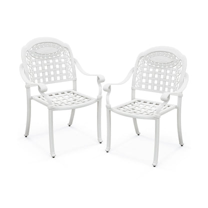 Set of 2 Cast Aluminum Patio Chairs with Armrests-Brown